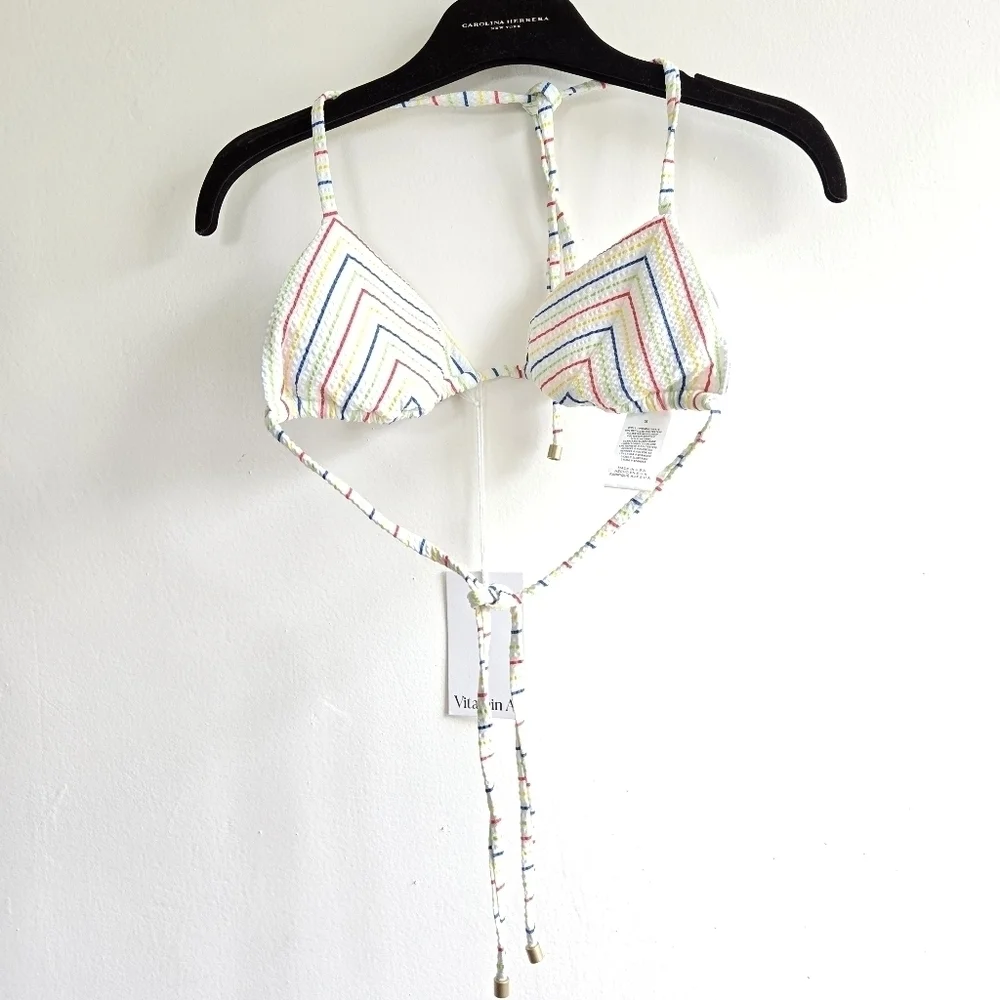 New Vitamin A Natalie Miter Retro Stripe Yarn Dye Triangle Bikini Set NWT Small